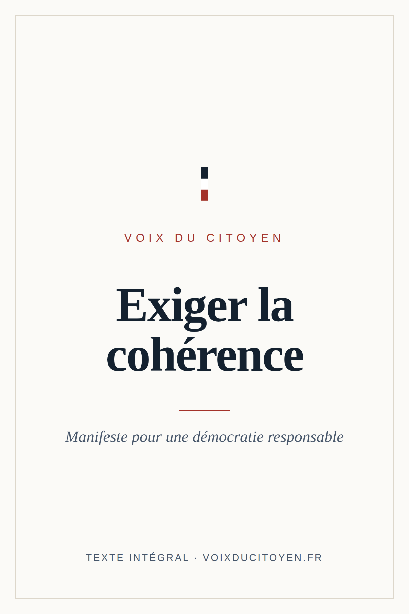 Couverture d'Exiger la cohérence, manifeste pour une démocratie responsable